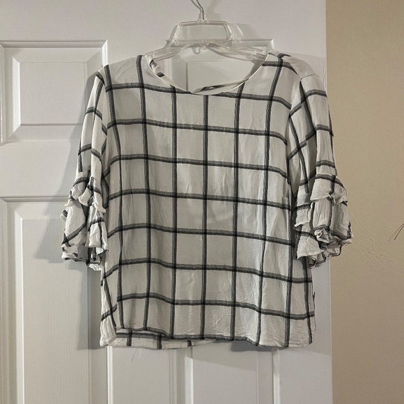 Grid Print Tiered-Sleeve Top/Blouse - Picture 4 of 6